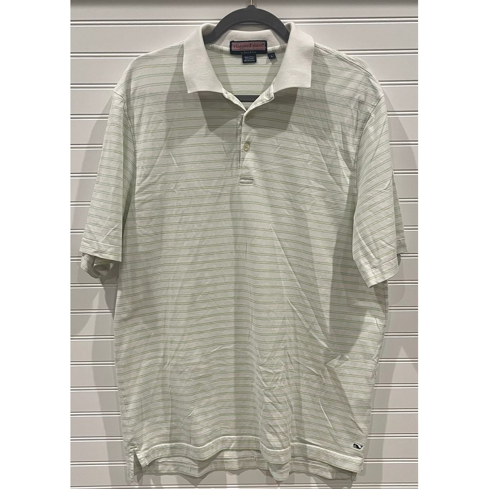Vineyard Vines Men's White & Green Striped Polo Shirt Classic Preppy Blend L